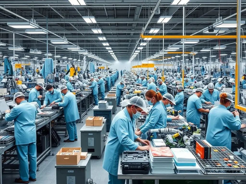 A photograph of an Ethiopian factory floor with workers efficiently operating machinery, representing process optimization and improved productivity.